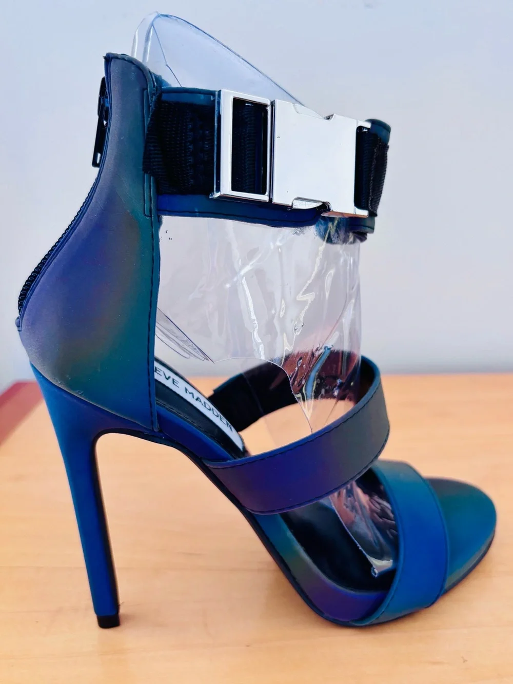 Steve Madden Rainbow Reflective Iridescent Stiletto Heels with Buckle, Size 6